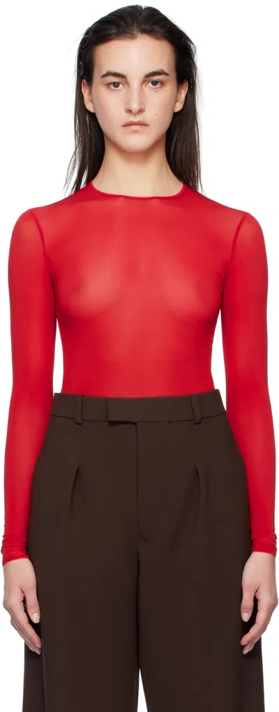 Wardrobe.nyc Red Sheer Bodysuit