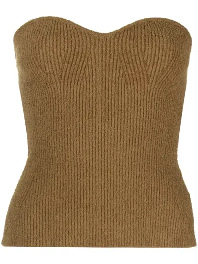 Wardrobe.nyc Ribbed-knit Bandeau Top In Brown