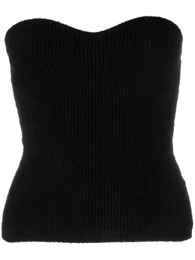 Wardrobe.nyc Textured Rib Knit Bandeau With Heart-shaped Neckline In Black