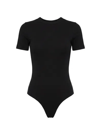 Wardrobe.nyc Ribbed-knit Short-sleeve Bodysuit In Black