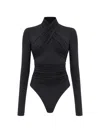 Wardrobe.nyc Ruched Crossover Bodysuit In Multi