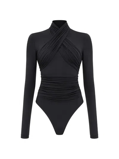 Wardrobe.nyc Ruched Crossover Bodysuit In Multi