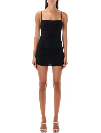 Wardrobe.nyc Ruched Slip Mini Dress In Black