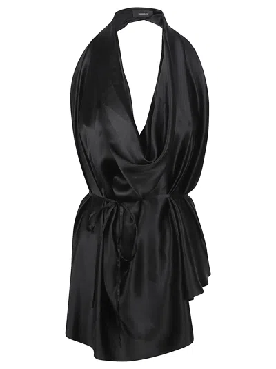 Wardrobe.nyc Satin Halter Dress Tie Waist Wrap In Black