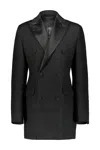 Wardrobe.nyc Double-breasted Sculpted Blazer With Satin Details In Black