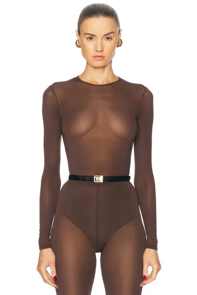 Wardrobe.nyc Sheer Bodysuit In Dark Brown