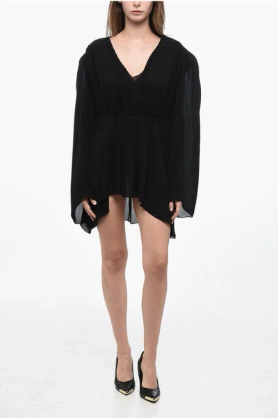 Wardrobe.nyc Silk Mini Dress With Ruched Details In Black