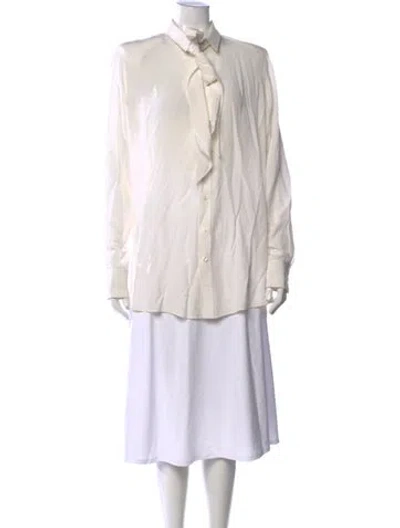 Pre-owned Wardrobe.nyc Silk Tie Neck Blouse In White