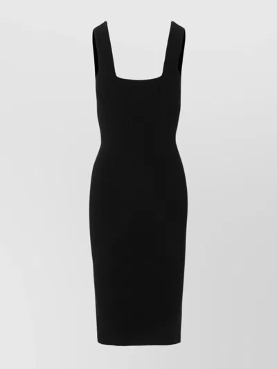 Wardrobe.nyc Textured Ribbed Knit Midi Dress With Square In Black