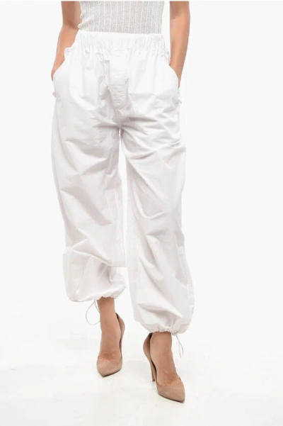 Wardrobe.nyc Solid Color Cotton Blend Pants With Drawstring Ankle In White
