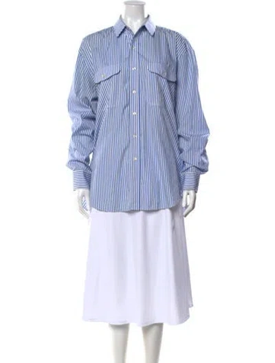 Pre-owned Wardrobe.nyc Striped Long Sleeve Button-up Top In Blue