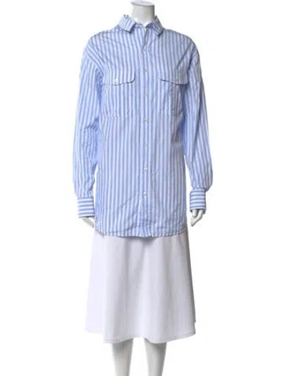 Pre-owned Wardrobe.nyc Striped Long Sleeve Button-up Top In Blue/white
