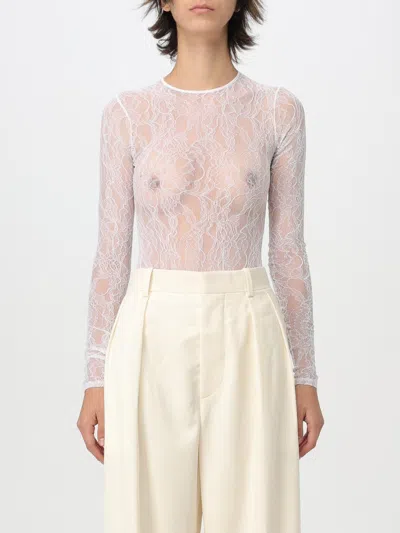 Wardrobe.nyc White Lace Bodysuit In Beige
