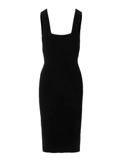 Wardrobe.nyc Textured Ribbed Knit Midi Dress With Square In Black