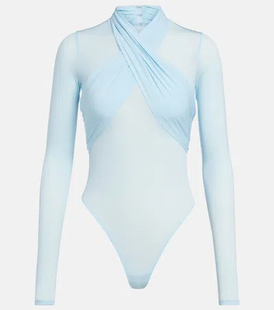 Wardrobe.nyc Draped Sheer Bodysuit In Blue