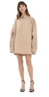 Wardrobe.nyc Drill Button Down Oversized Mini Shirt Dress In Khaki