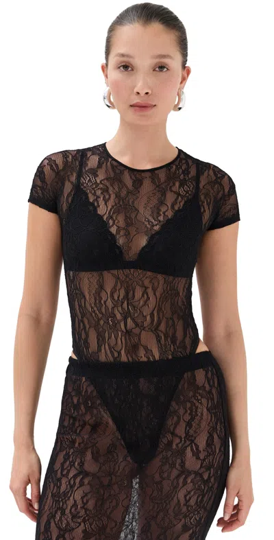 Wardrobe.nyc Wardrobe. Nyc Lace Cap Sleeve Bodysuit Black