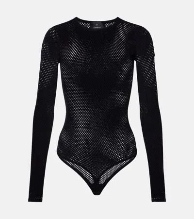 Wardrobe.nyc Open-knit Wool-blend Bodysuit In Black
