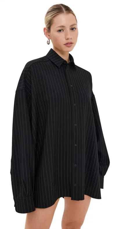 Wardrobe.nyc Wardrobe. Nyc Oversize Shirt Dress Mini Black Pinstripe