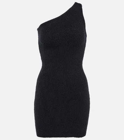Wardrobe.nyc + Hailey Bieber One-shoulder Ribbed Cotton-blend Mini Dress In Black