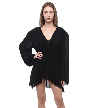 Wardrobe.nyc Gathered V-neck Asymmetric Mini Dress In Black