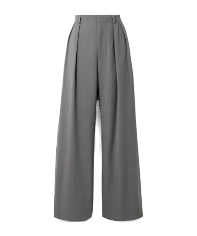 Wardrobe.nyc Pleated Grain De Poudre Wool Wide-leg Pants In Gray