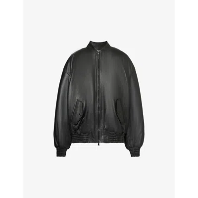 Wardrobe.nyc Womens Black Oversized Leather Bomber Jacket