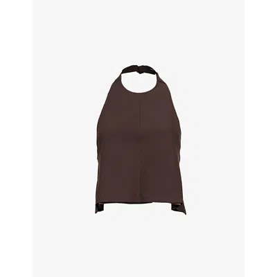 Wardrobe.nyc Mens  Backless Buckle-trim Halterneck Wool Top In Dark Brown