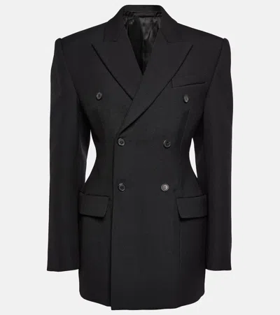 Wardrobe.nyc Double-breasted Sculpted Blazer With Satin Details In Black
