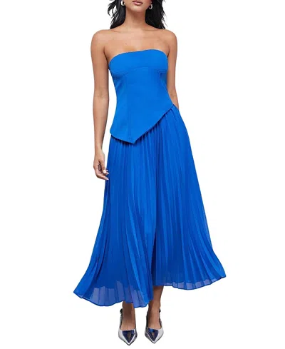 Warehouse Bandeau Bodice Pleated Midi Dress In Blue
