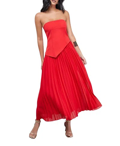 Warehouse Bandeau Bodice Pleated Midi Dress In Red