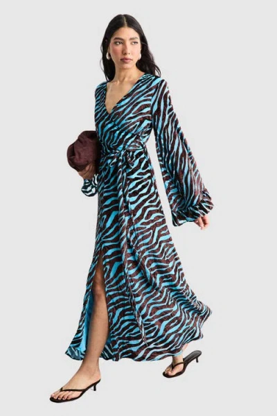 Warehouse Burnout Velvet Plunge Maxi Dress In Blue