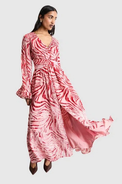 Warehouse Burnout Velvet Plunge Maxi Dress In Red