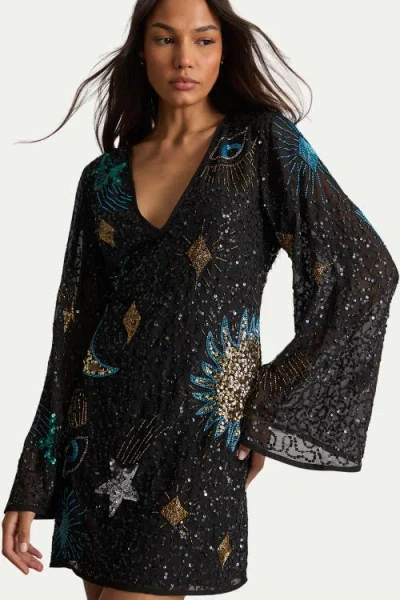 Warehouse Celestial Sequin Embellished Mini Dress In Blue