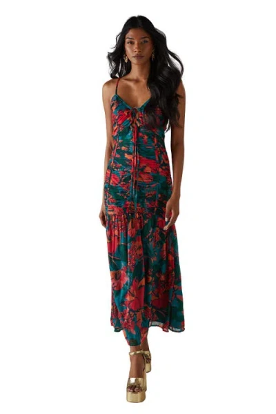 Warehouse Chiffon Gathered Channel Midi Dress In Pink