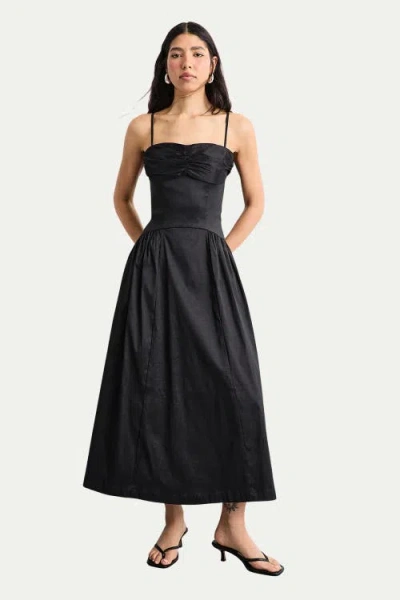 Warehouse Dropped Waist Ruched Bust Midi Dress In Black