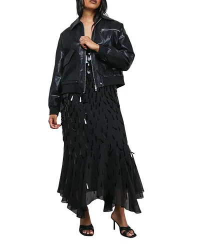 Warehouse Faux Leather Distressed Bomber Jacket In Black