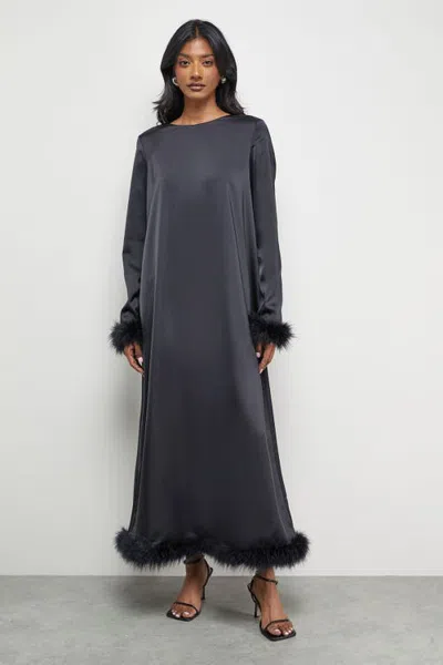 Warehouse Feather High Neck Swing Midi Dress In Blue