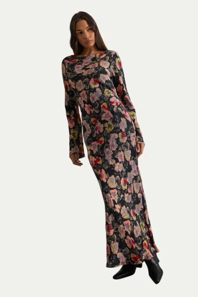 Warehouse Floral Bias Cut Scoop Back Midaxi Dress In Multi