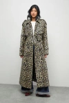 Warehouse Leopard Print Trench Coat In Green