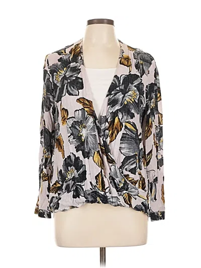 Pre-owned Warehouse Long Sleeve Top Gray Plunge Neckline Tops