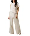 Warehouse One Shoulder Drape Jumpsuit In Neutral
