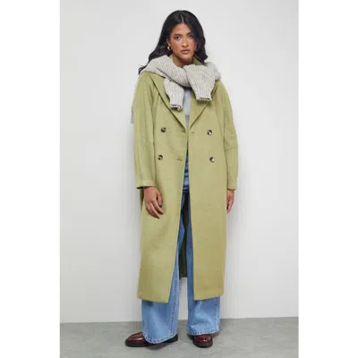 Warehouse Oversized Pleat Back Detail Maxi Coat In Green