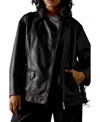 Warehouse Oversized Whipstitch Leather Look Jacket In Black