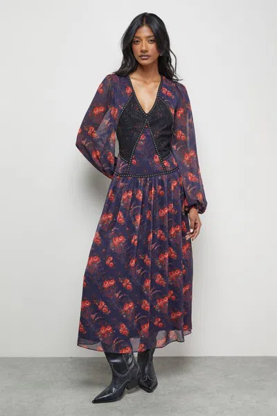 Warehouse Plunge Neck Pleated Maxi Dress In Multi