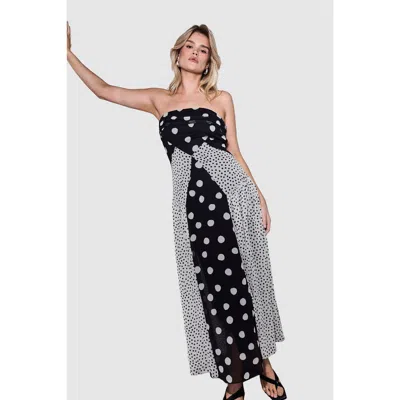 Warehouse Printed Bandeau Seam Detail Midi Dress In Black