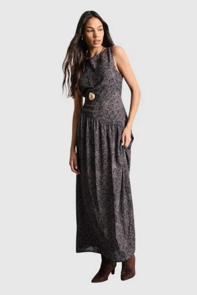 Warehouse Printed Chiffon Tiered Maxi Dress In Brown