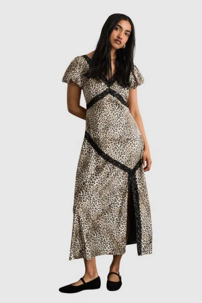 Warehouse Printed Puff Sleeve Midi Dress In Multi