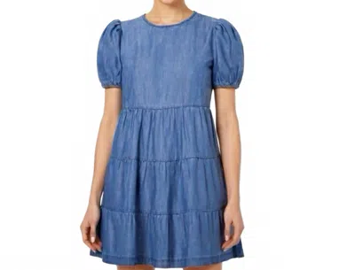 Warehouse Puff Sleeve Denim Mini Dress In Blue