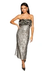 Warehouse Runway Column Midi Dress In Metallic